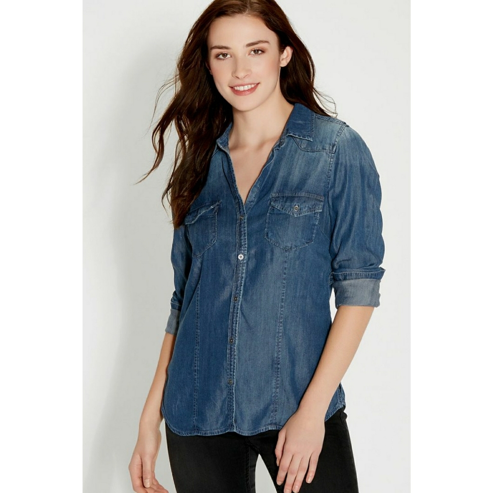 Maurices Dark Wash Chambray Button-Down Shirt